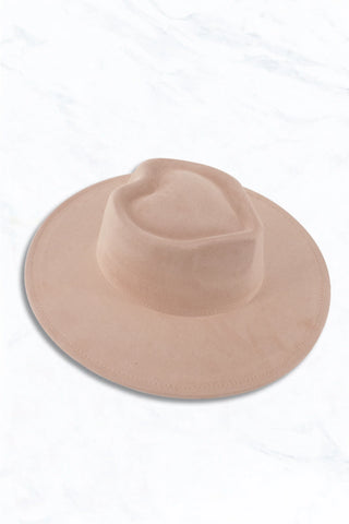 Suede Wide Brim Fedora W/Heart Pinched Crown- 4 colors
