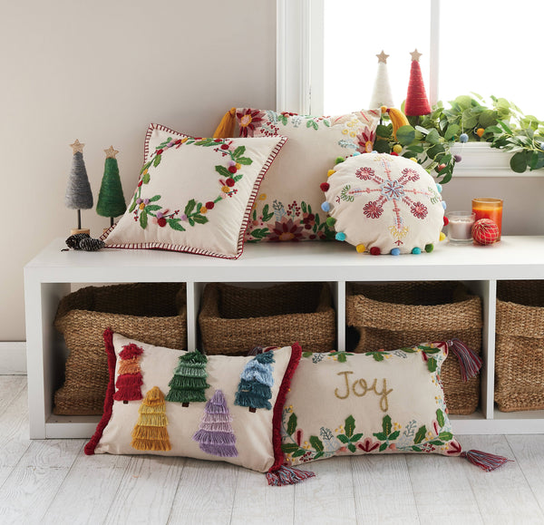 Peking Handicraft - Boho Holiday Snowflake Embroidered Pillow