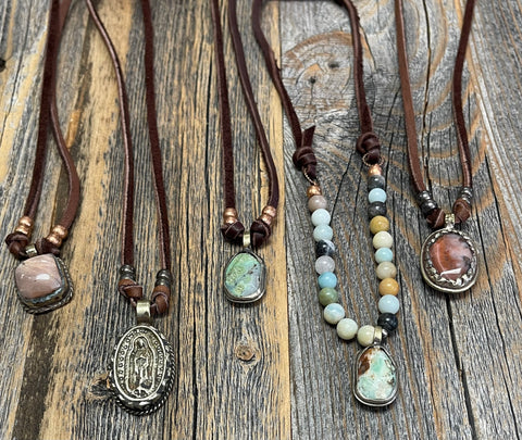 Leather Stone chokers 5 styles