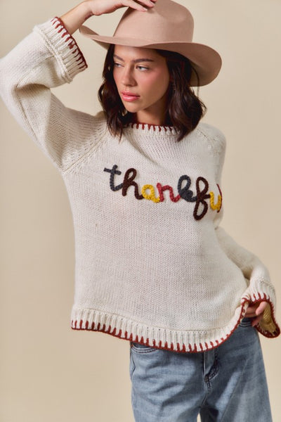 Thankful Lettering Thanksgiving Sweater