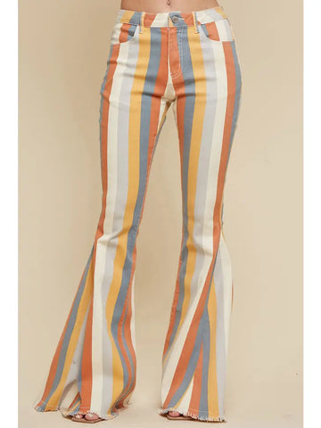 Caramel Multi Striped Flared Bottoms