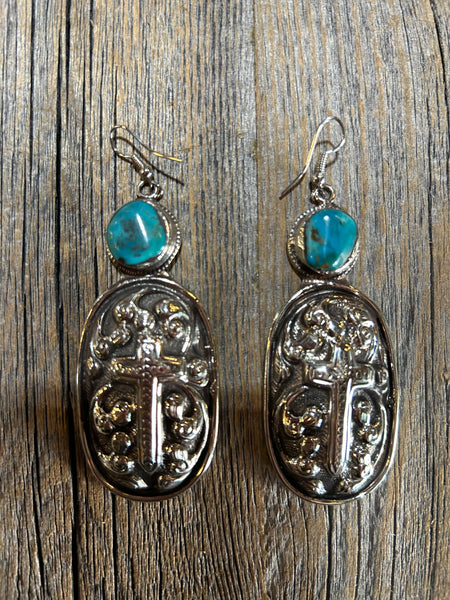 TURQUOISE CROSS EARRINGS