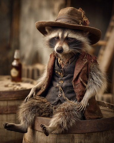 Mowbi - Dusty at the End of a Hard Day - Raccoon Art 8"x10" Artwork for 11"x14" Frame