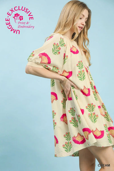 Cream Abstract Print Mini Dress