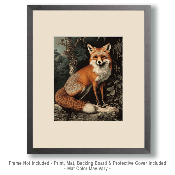 Mowbi - Antique Style Red Fox - Vintage Animal Wall Art Prints – 8″x10″ Artwork for 11″x14″ Frame