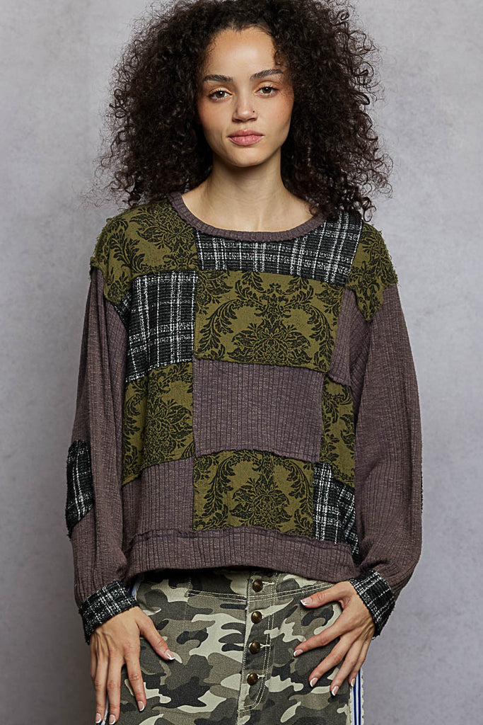 Charcoal Plaid Floral Top