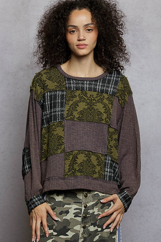 Charcoal Plaid Floral Top