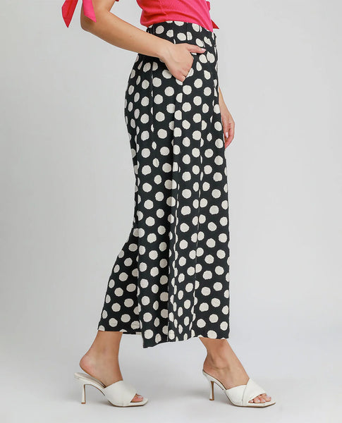 Black Polka Dot Wide Leg Crop Pants