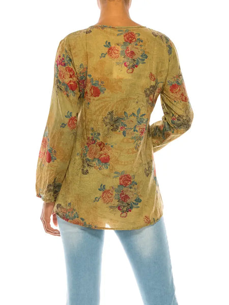 Vintage Boho Blouse with Embroidery and Drawstrings