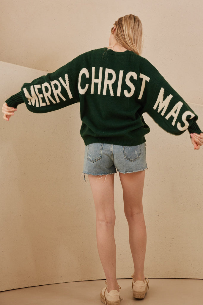 HO!HO!HO! Merry Christmas Sweater-Green