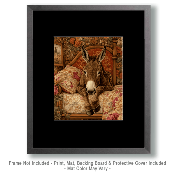 Mowbi - Donkey on Bed - Bedroom Art Prints – 8″x10″ Artwork in 11″x14″ Mat