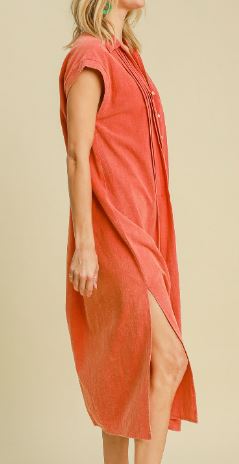 Pintucked Mineral Washed Midi Dress (2 Colors)