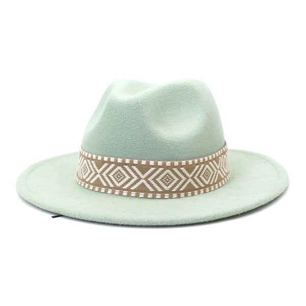 Aztec Belt Retro Flat Fedora Hat -Assorted