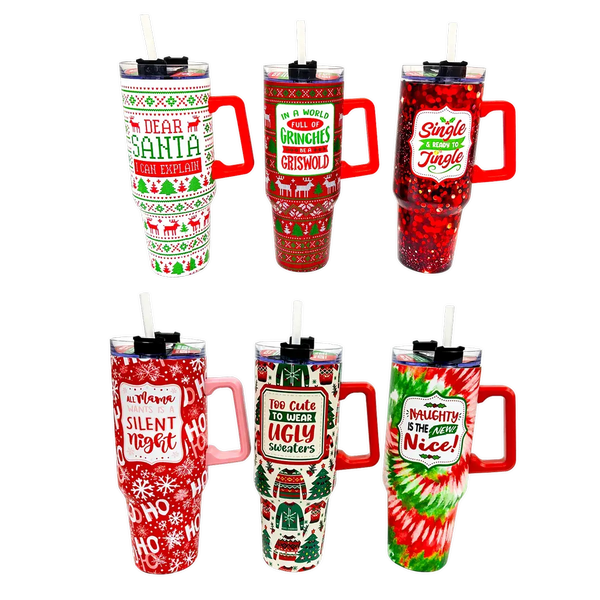 Novelty Brands - Holiday Insulated 40 oz Cup with Handle Christmas Assortment: Wholesale Price