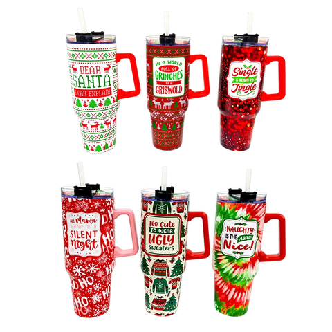 Holiday Insulated 40 oz Cup with Handle Christmas Assortment