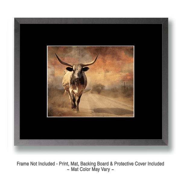 Longhorn on Sonoran Desert Road Southwestern Landscape Art Print