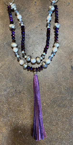 Purple Leather Bead Necklace