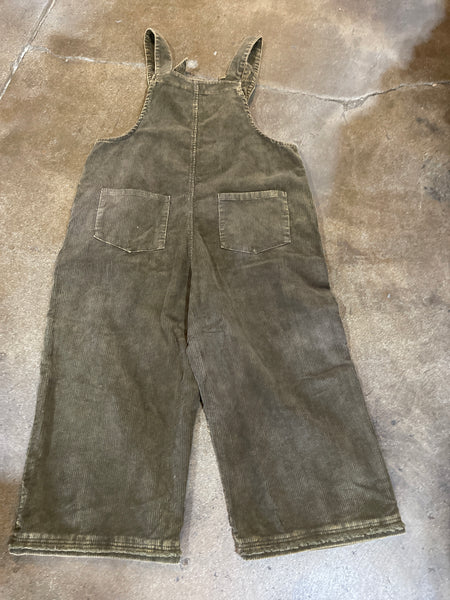 FLOWER PATCH WASHED CORDUROY DENIM OVERALLS