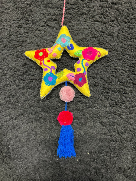 Embroidered ornaments folk art hanging decor with Pom-poms and tassels