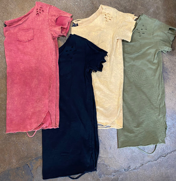 Distressed Ragged Tee- 4 colors