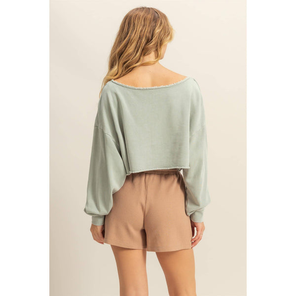 Frayed Detail Long Sleeve Crop Top