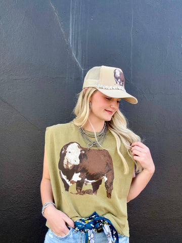 Hank & Scoot -  The Hereford Boxy Tank- Olive Green: L