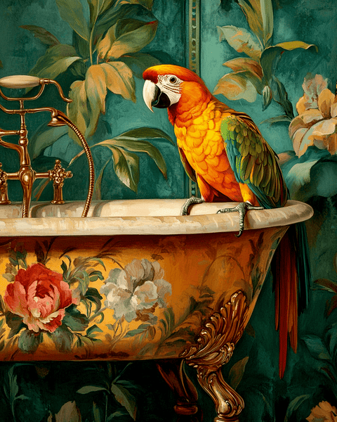 Mowbi - Parrot on Bathtub - Bathroom Wall Art Prints – 8″x10″ Artwork for 11″x14″ Frame