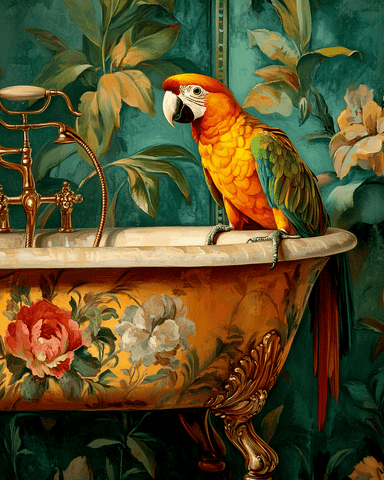 Mowbi - Parrot on Bathtub - Bathroom Wall Art Prints – 8″x10″ Artwork for 11″x14″ Frame