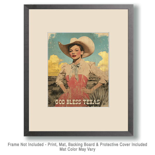 Mowbi - God Bless Texas - Western and Southwestern Home Decor Wall Art Prints – 8″x10″ Artwork – 11″x14″ Matte