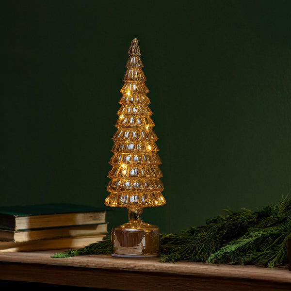 LED Table Decor Tree Rotating Metallic Glass