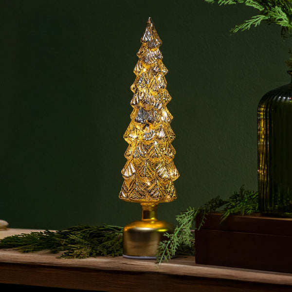 LED Table Decor Tree Rotating Metallic Glass