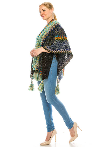 Exotic Navy & Green Poncho Shawl Blanket