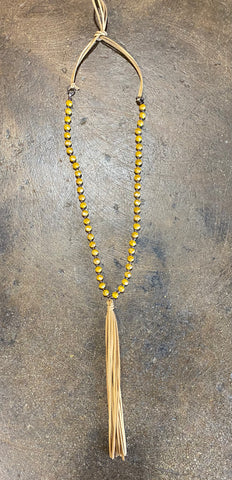 Yellow Beaded Tassle Necklace