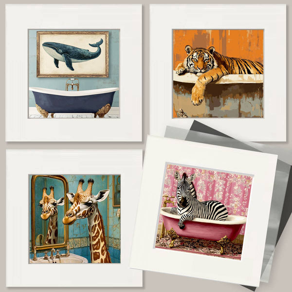Mowbi - Coyote in a Bathtub - Southwest Bathroom Wall Art Prints – 8″x10″ Artwork for 11″x14″ Frame