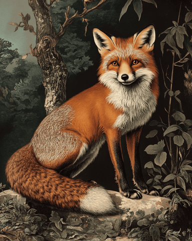 Mowbi - Antique Style Red Fox - Vintage Animal Wall Art Prints – 8″x10″ Artwork for 11″x14″ Frame