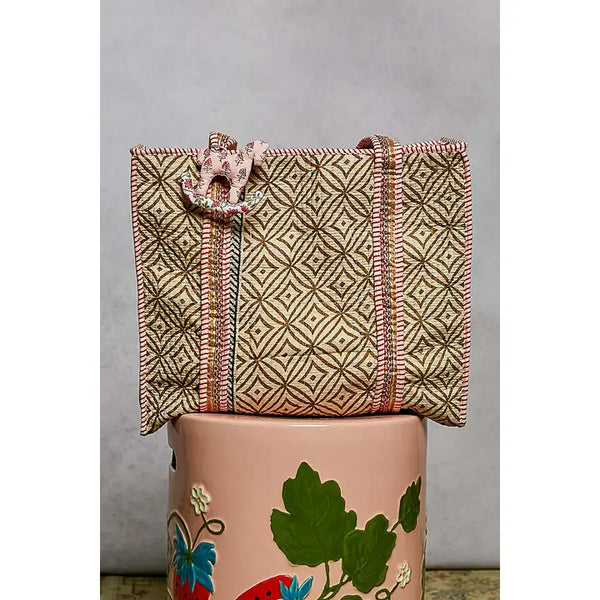 Striped Bias Tape Bohemian Quilted Beige Tote Bag