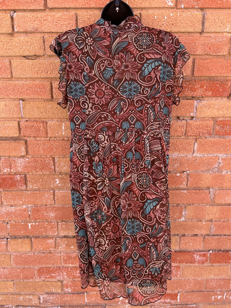 BROWN FLORAL SLEEVELESS DRESS
