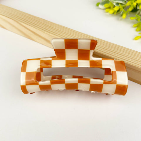 Checkerboard retro hair claw clip: Orange white