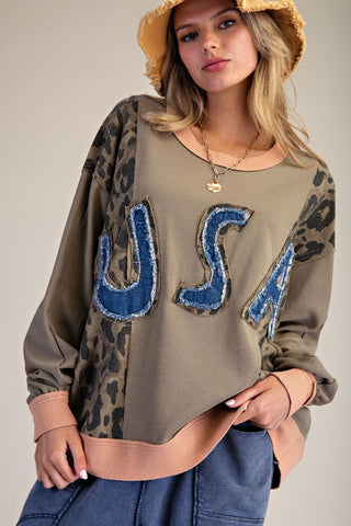 USA PATCH FRONT ANIMAL MIX WASHED PULLOVER