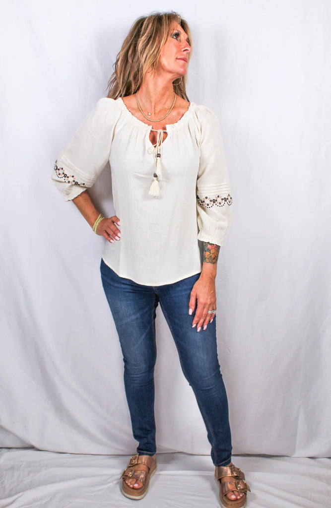 Embroidered Sleeve Peasant