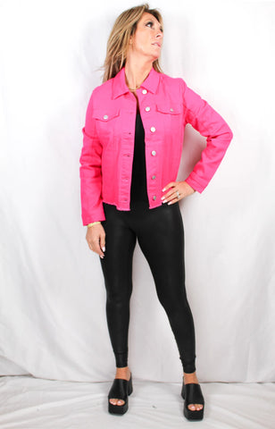 Hot Pink - Denim Fray Hem Trucker Jacket
