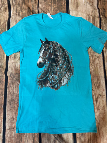 TURQUOISE HORSE BLING TEE