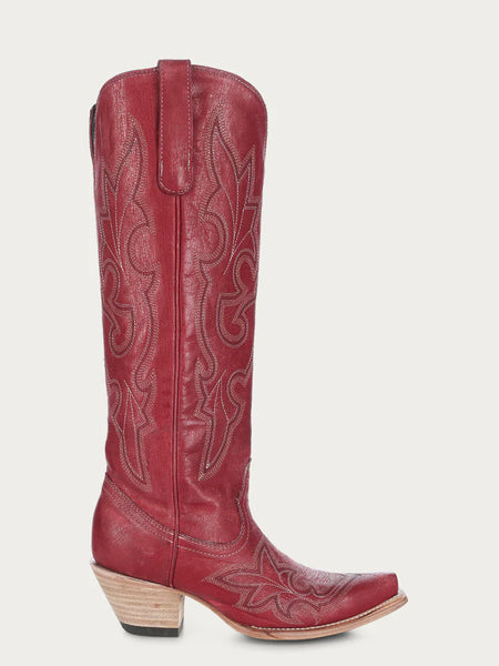 EMBROIDERY TALL TOP RED SNIP TOE COWBOY BOOT