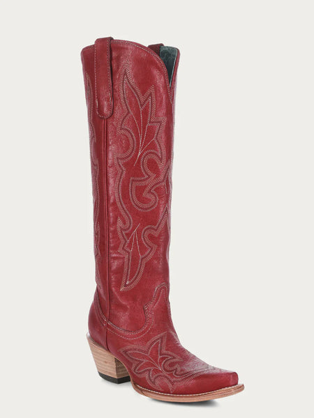 EMBROIDERY TALL TOP RED SNIP TOE COWBOY BOOT