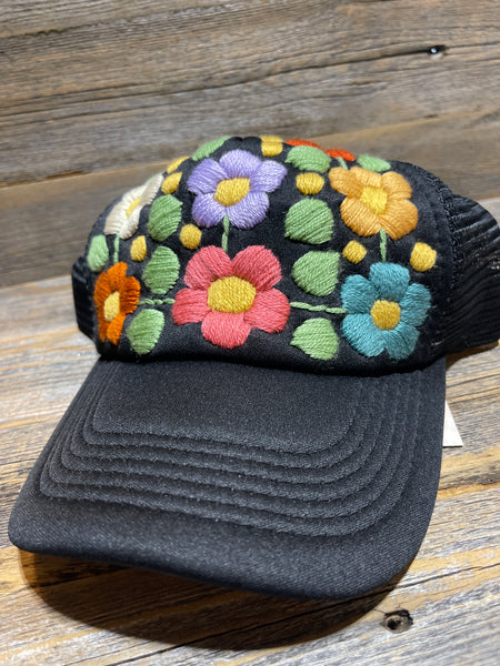 Tulum Hand Embroidered Trucker Flower Hat - Assorted