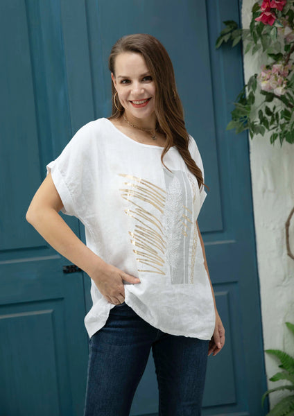 Ariana's Graphic linen Top with Leaves - 2 colors