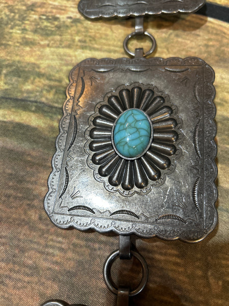 Vintage Silver Square Concho With Chain Belt