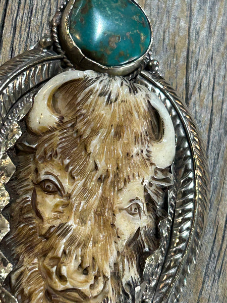 CARVED BONE BUFFALO PENDANT