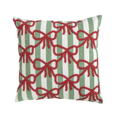 Square Christmas Bow Beaded Pillow