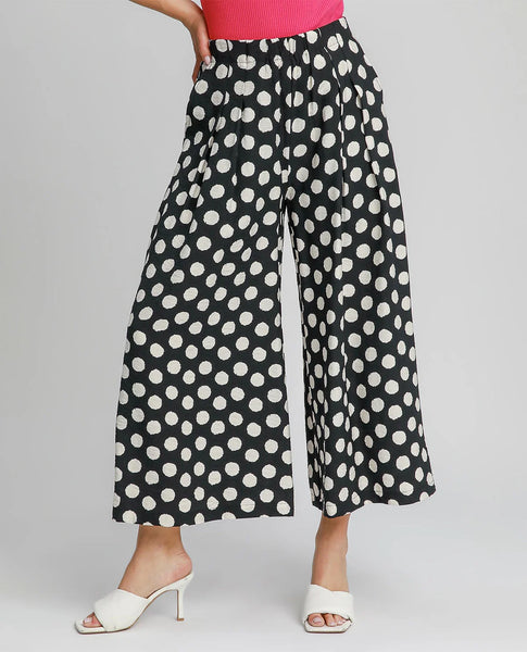 Black Polka Dot Wide Leg Crop Pants